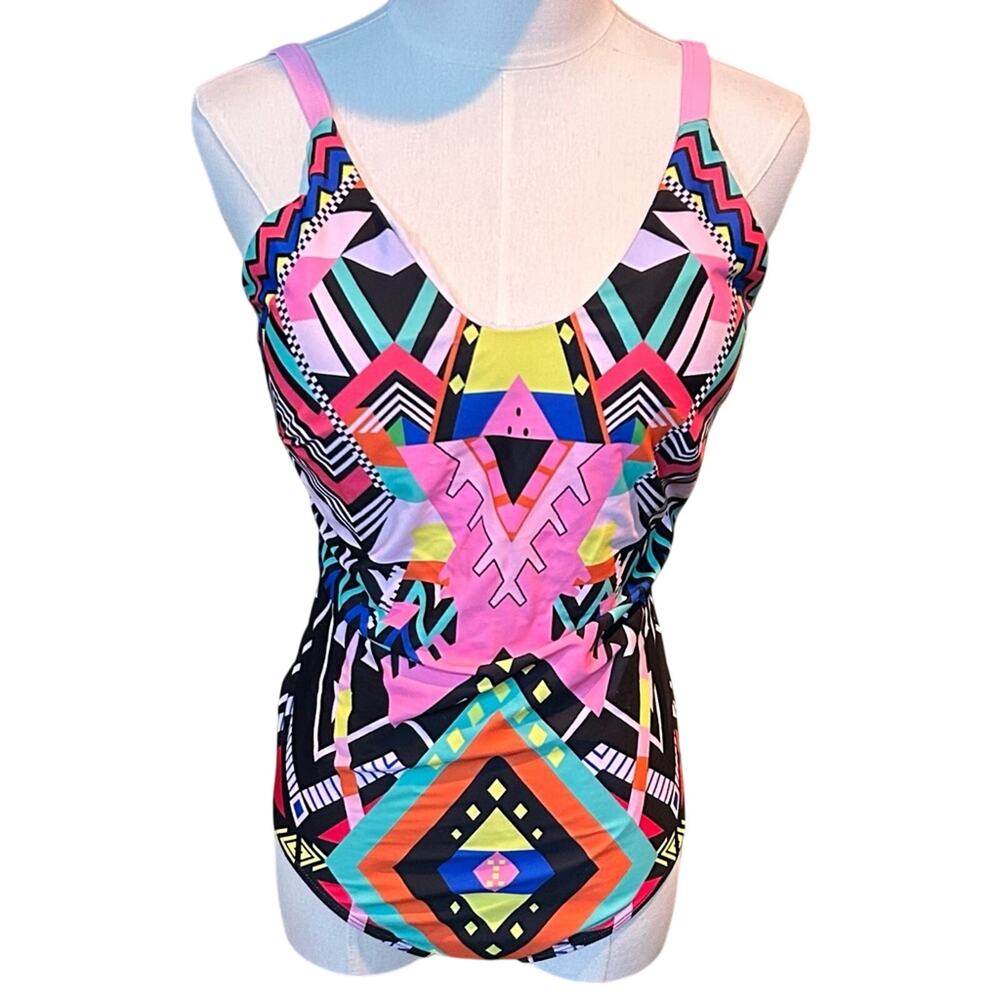 Xhilaration Geometric Multi-Color One Piece Swimsuit Size XL